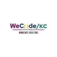 Colorful logo for WeCode/KC with the tagline 'Coding a Pipeline of Future-Ready Tech Professionals' and its website URL.